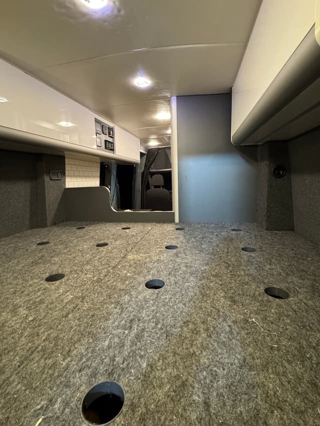 Camper van bed platform and cabinets